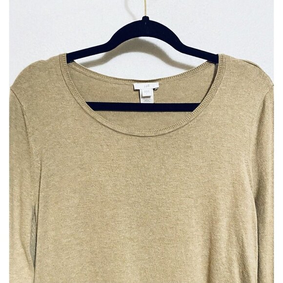 J Jill Sweater Womens Large Pullover Tunic Ribbed Sides Scoop Neck Tan Lagenlook - Picture 2 of 7